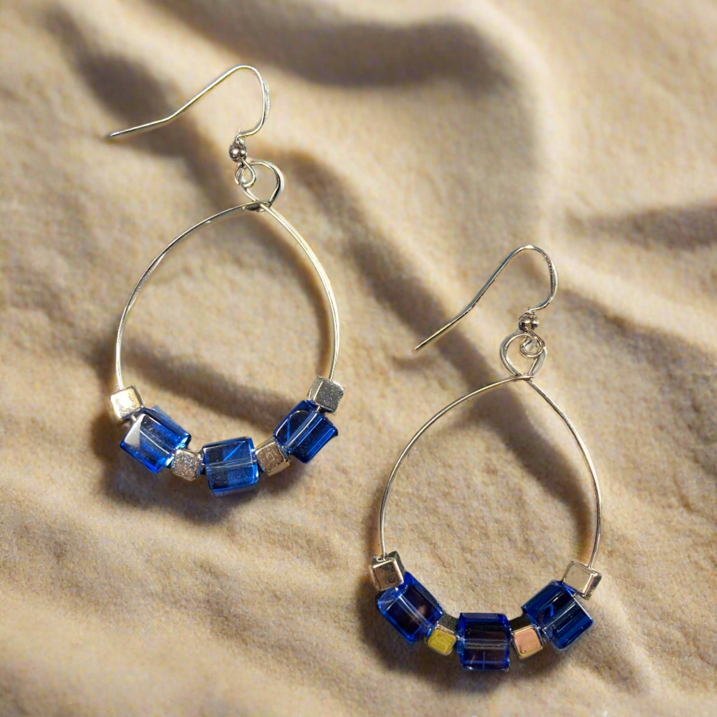 Hoop Earrings, blue beads