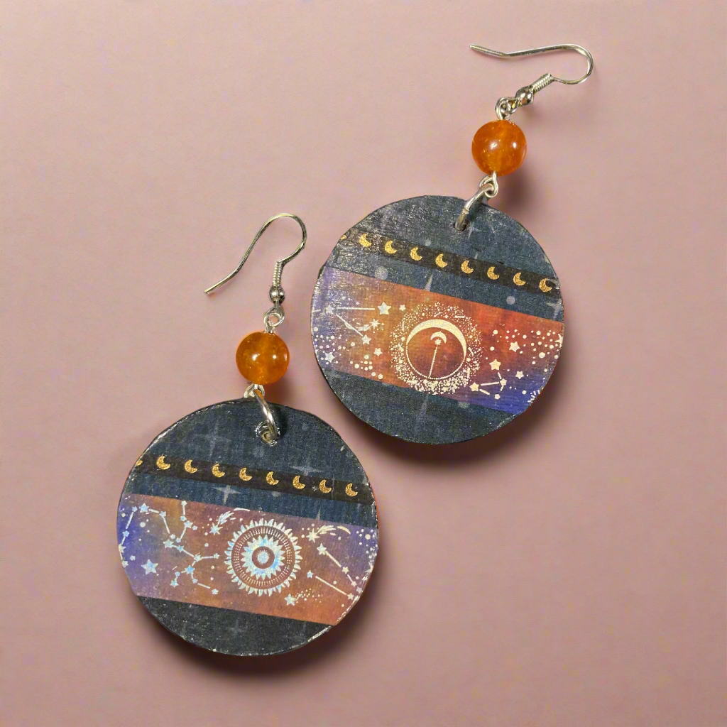 Paper earrings, constellation collage