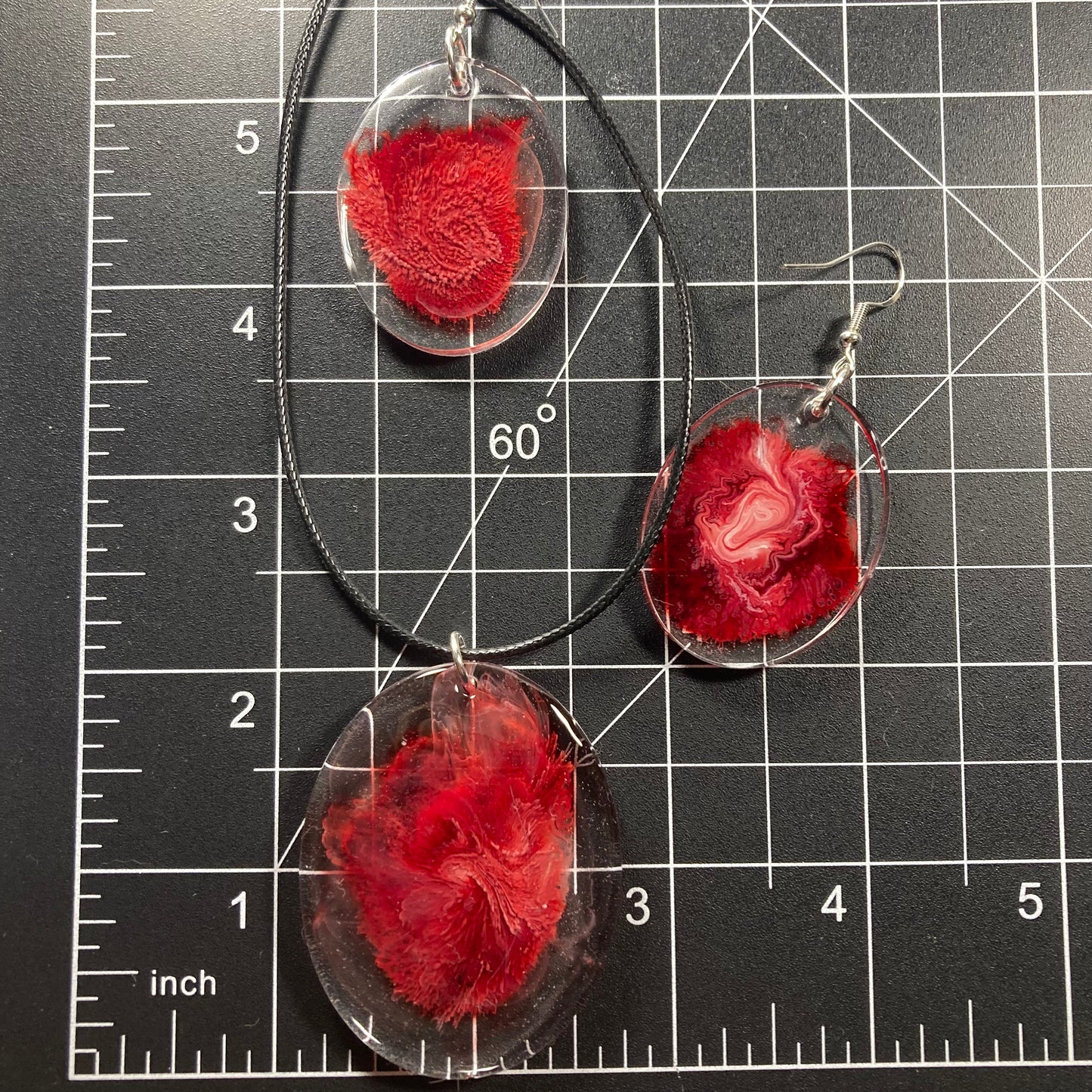 Blood slides earrings and necklace, Dexter style