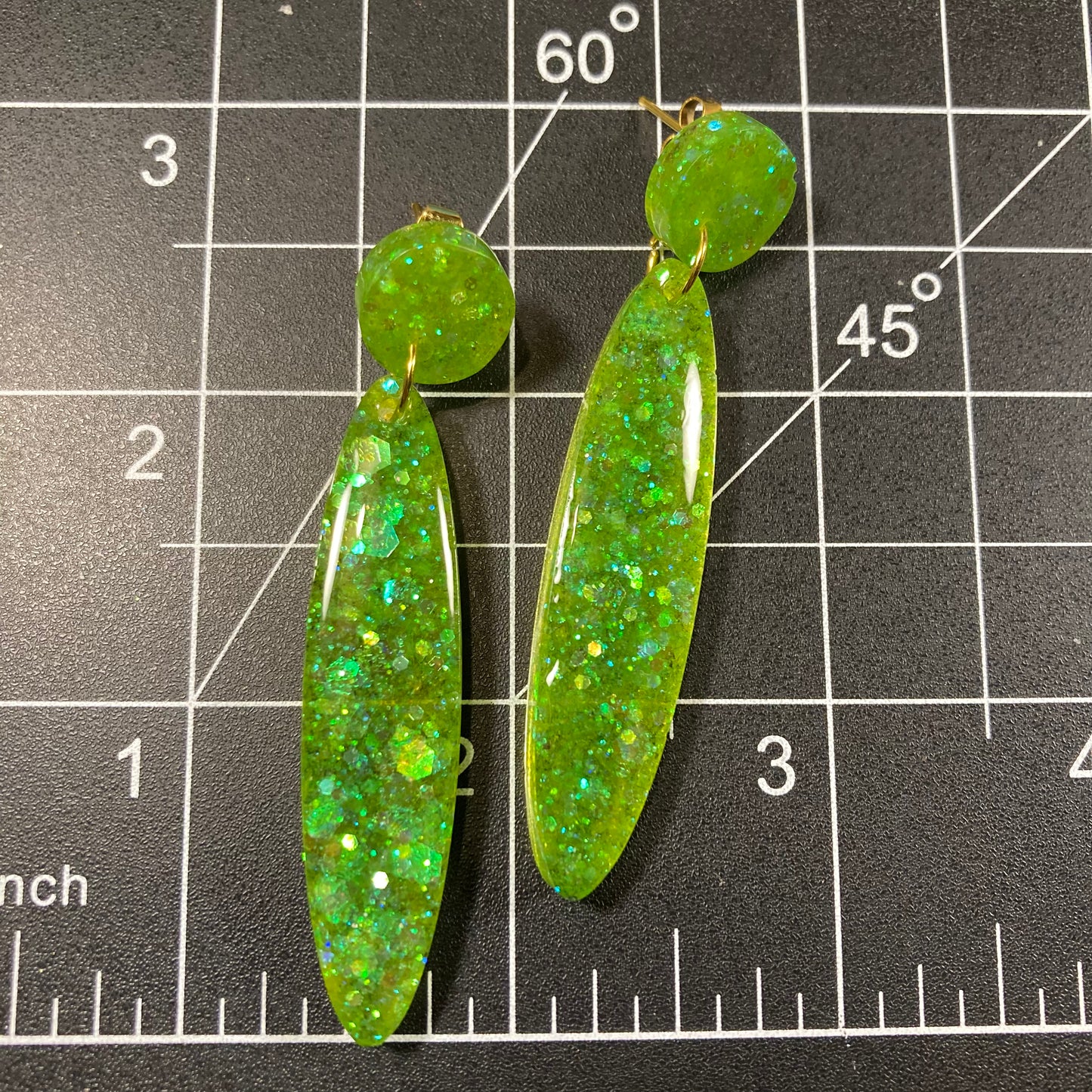Post Earrings, green elliptical