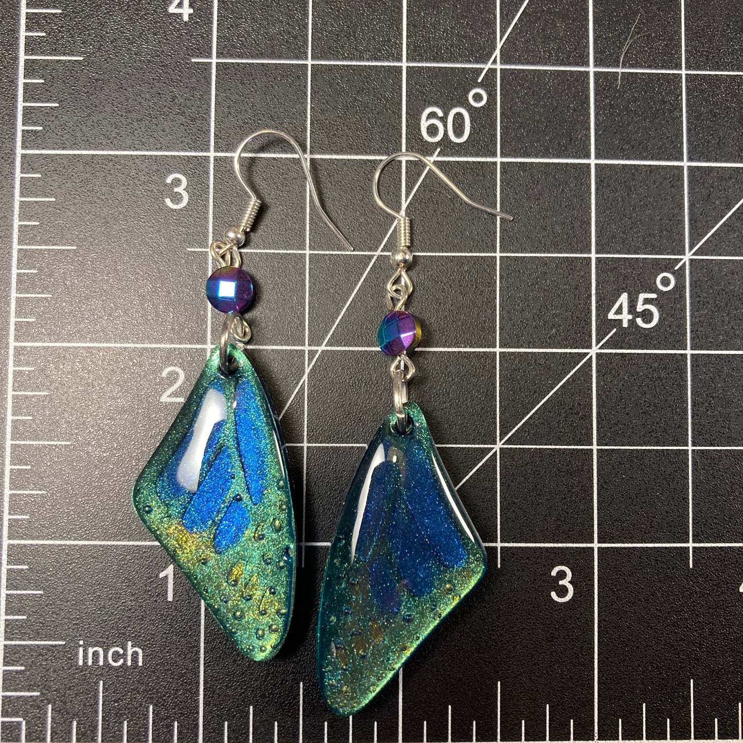 Earrings, butterfly wings, green, blue