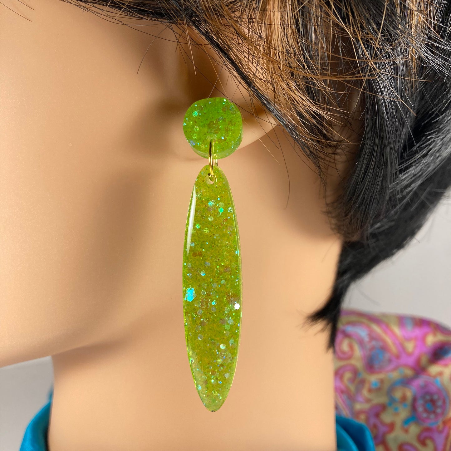 Post Earrings, green elliptical