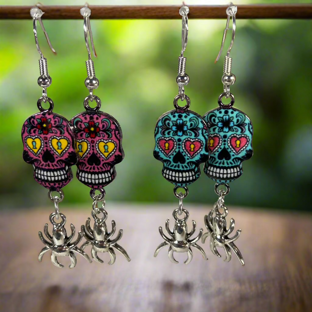 SugarSkull Earrings with spiders