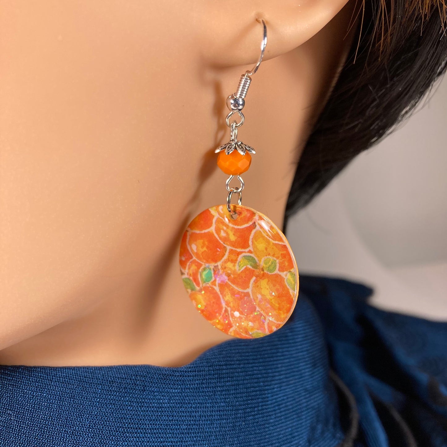 Paper earrings, orange bunch