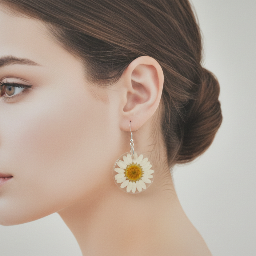 Floral dangle earrings,White