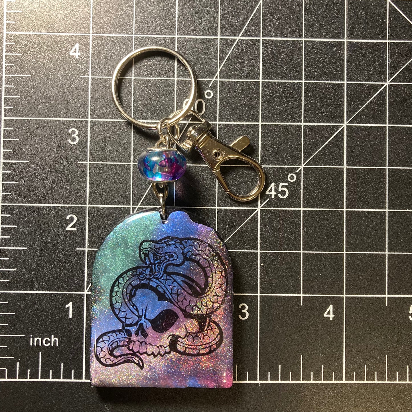 Halloween keychain/Purse Charm, skull and snake