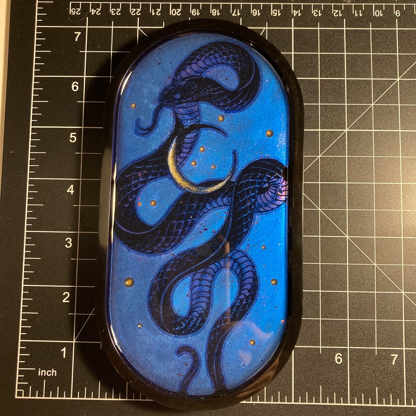 Trinket Tray, blue, black, snake, crescent moon, fantasy