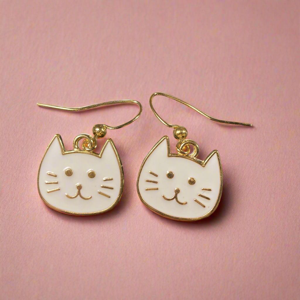 Cat Earrings, white