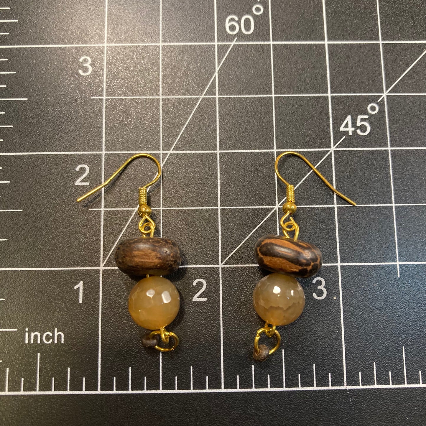 Drop earrings, wood and beads, fall vibes