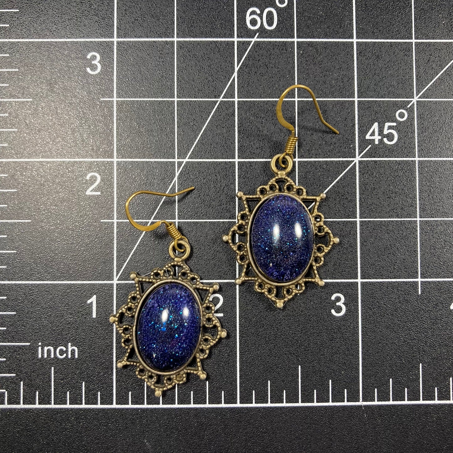 Vintage earrings , blue, petri effect