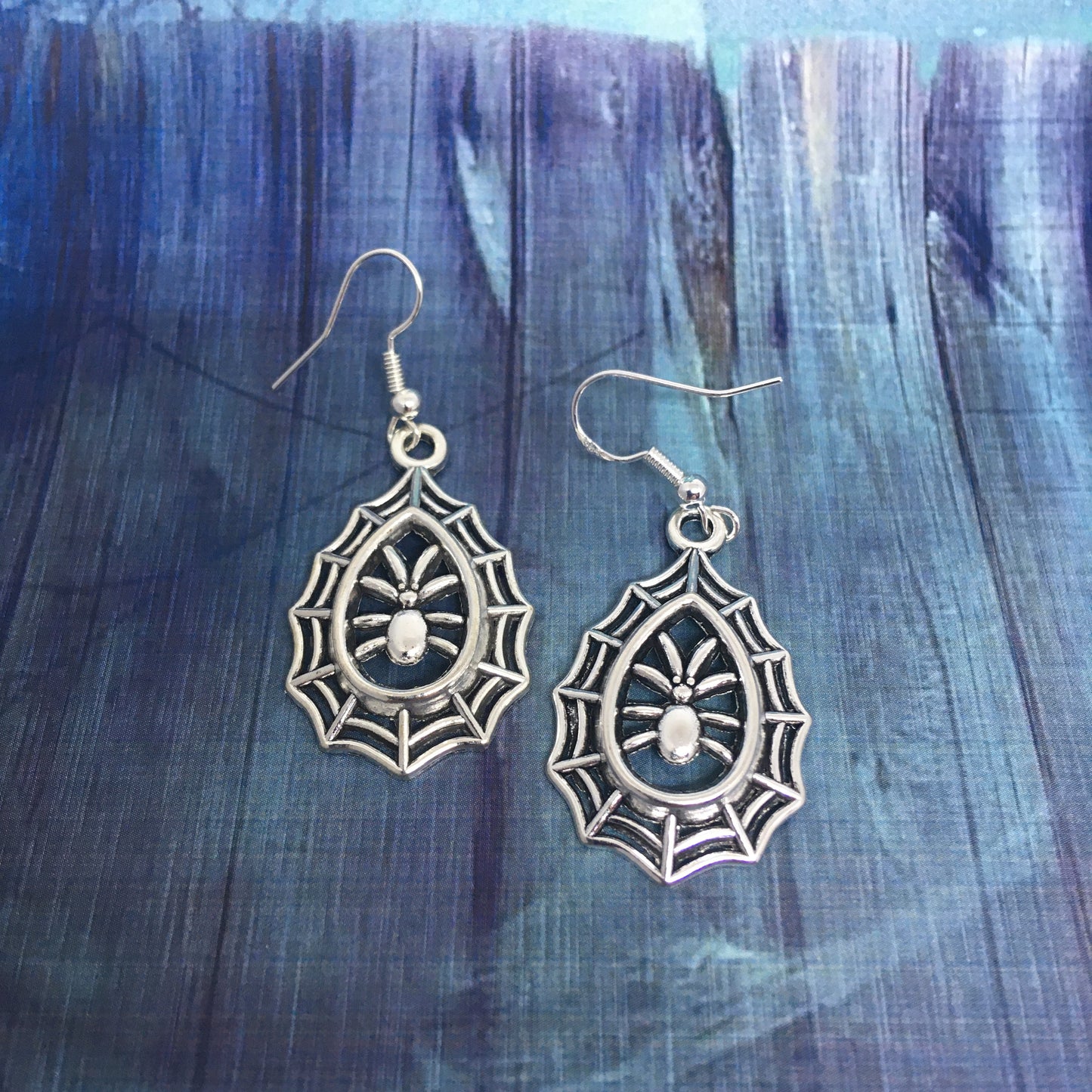 Halloween Earrings, spider with web