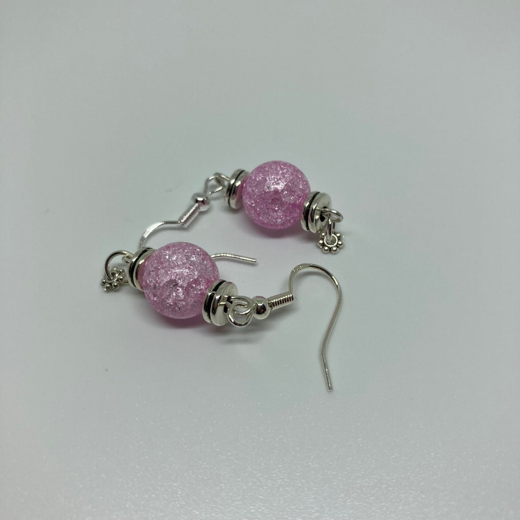 Dangle earrings, rose quartz with tiny flowers
