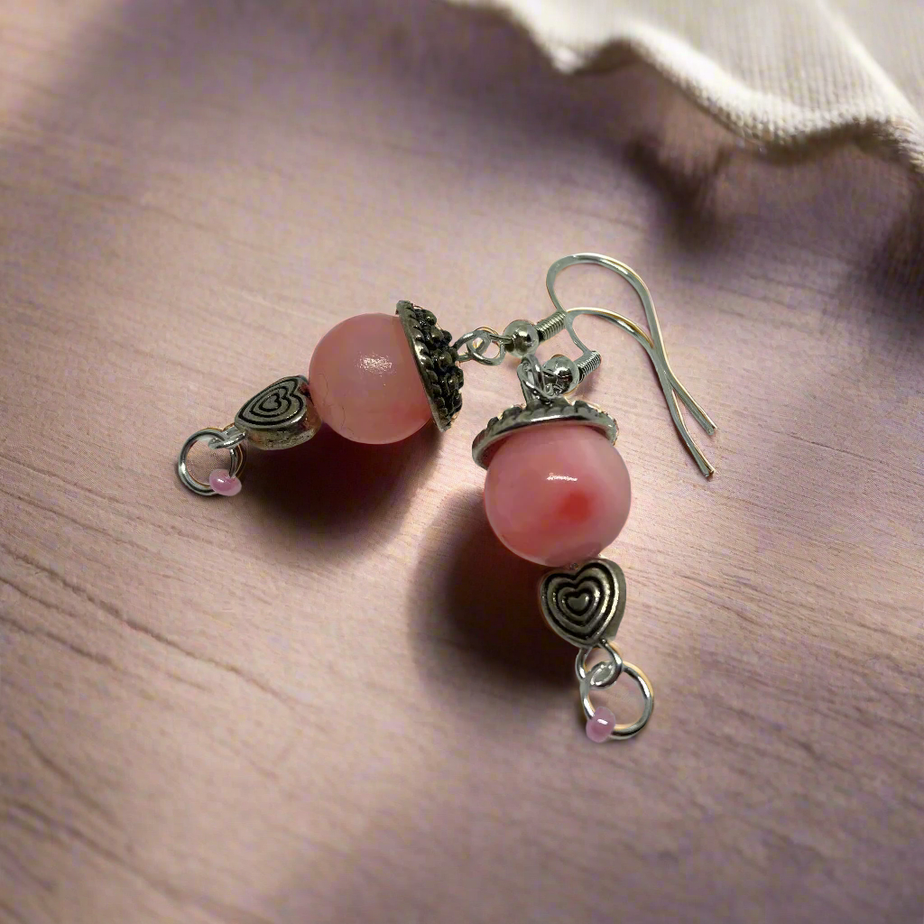 Dangle Earrings, Pink Capped Beads