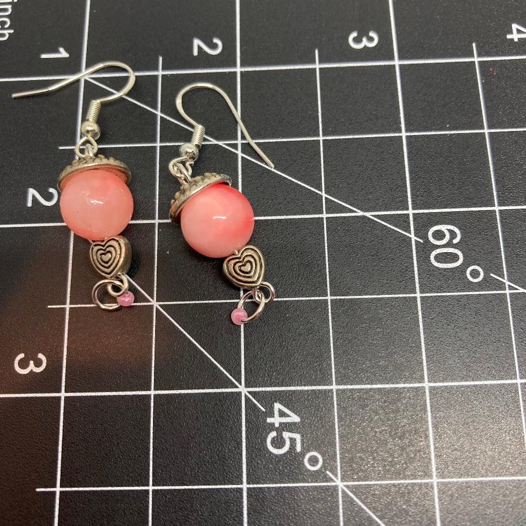 Dangle Earrings, Pink Capped Beads