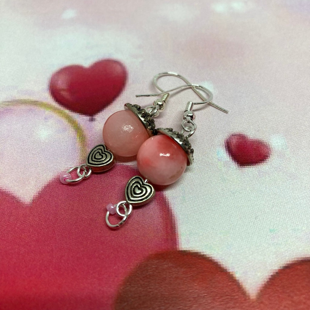 Dangle Earrings, Pink Capped Beads