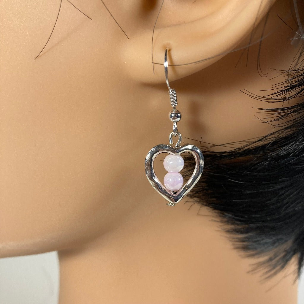 Silver Hearts dangle earrings with pearls