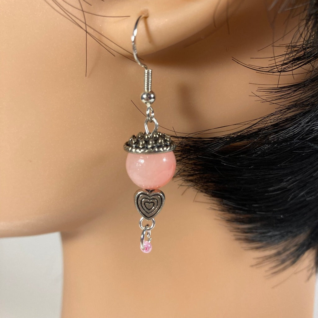 Dangle Earrings, Pink Capped Beads