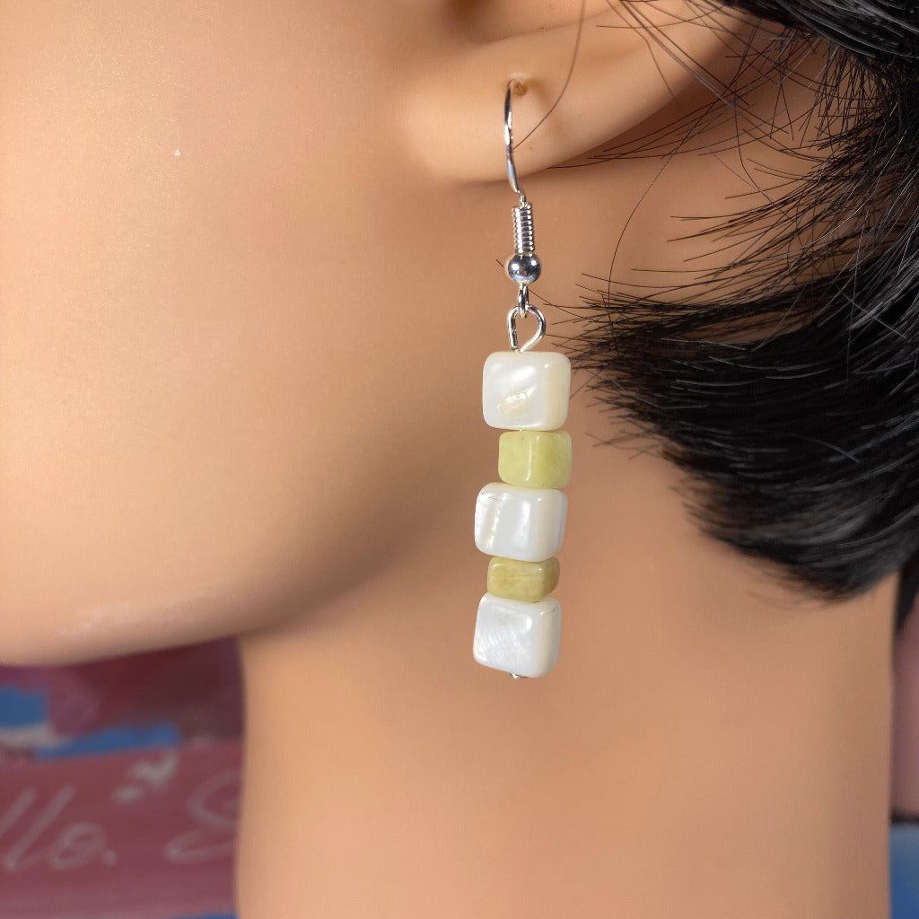 Green & White Stones Dangles