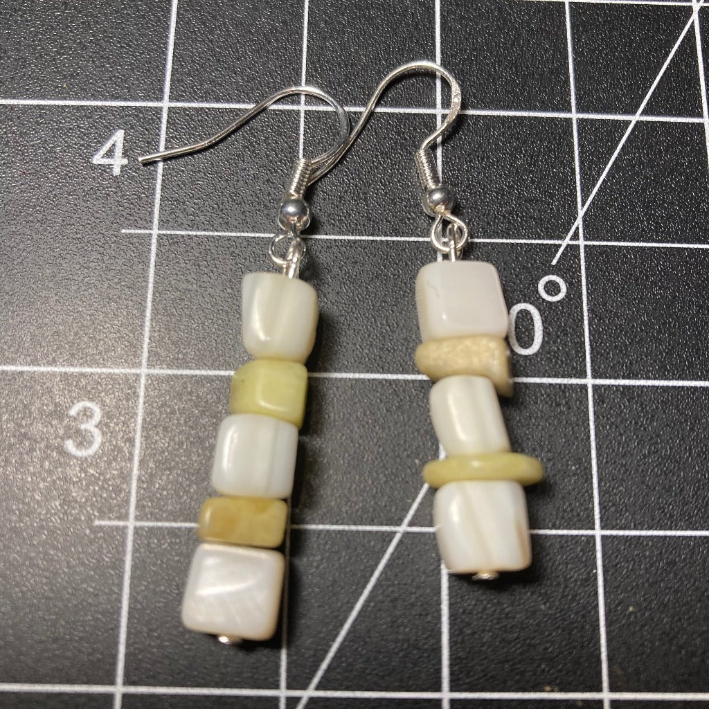 Dangle earrings, Green & White Stones