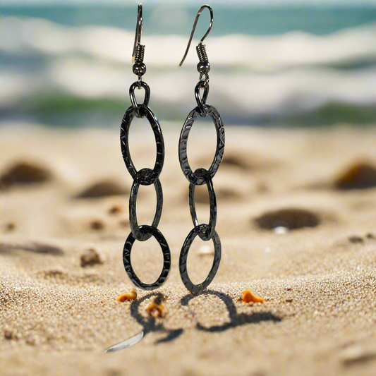 Dark Silver Oval chain Earrings