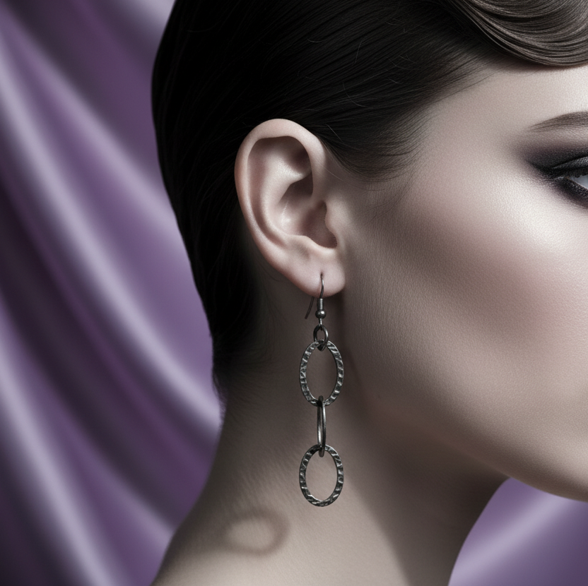Dark Silver Oval chain Earrings