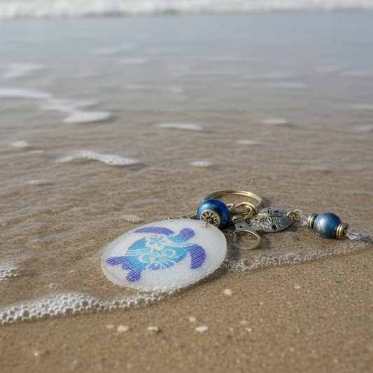 Keychain, bag charm, sea turtle, sand dollar charm