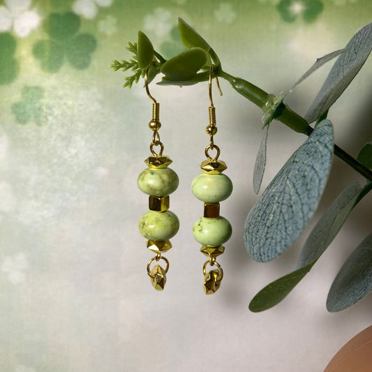 Oval Green Marble Drop Earrings