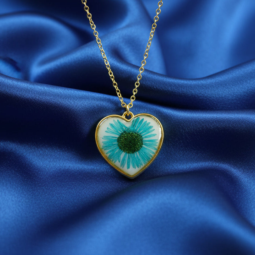 Real Flowers Heart Pendants