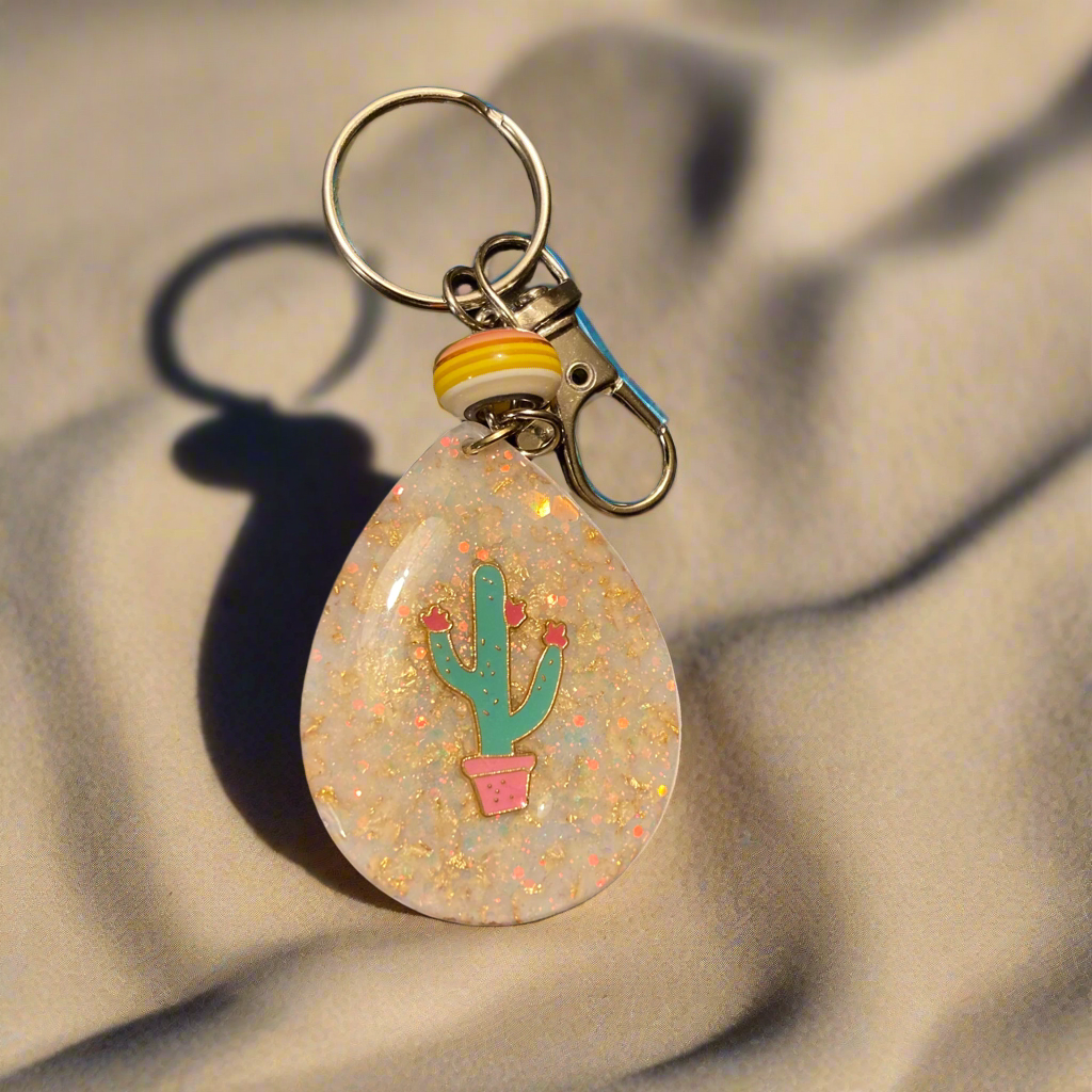 Keychain, bag charm, teardrop cactus