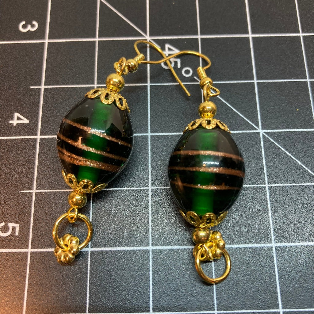 Dark Green & Gold Classy Drop Earrings