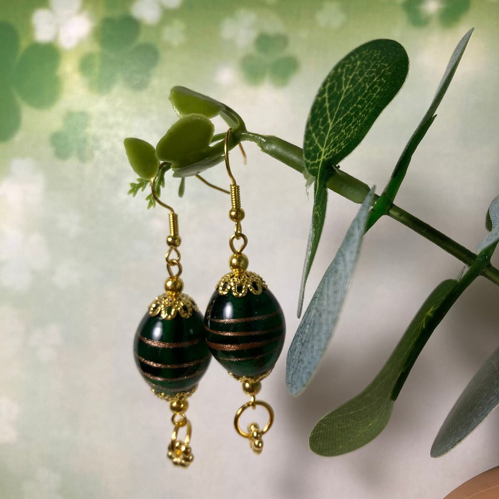 Dark Green & Gold Classy Drop Earrings