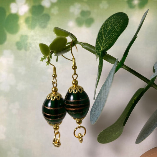 Dark Green & Gold Classy Drop Earrings