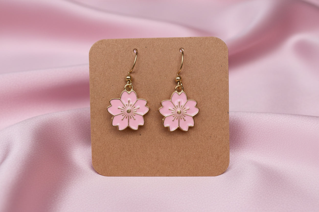 Pink Flowers Charm Earrings