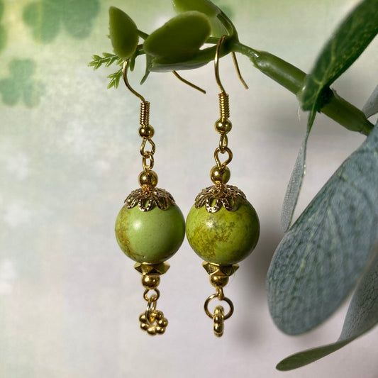 Round Green Marble Drop Earrings