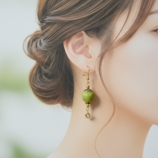 Round Green Marble Drop Earrings