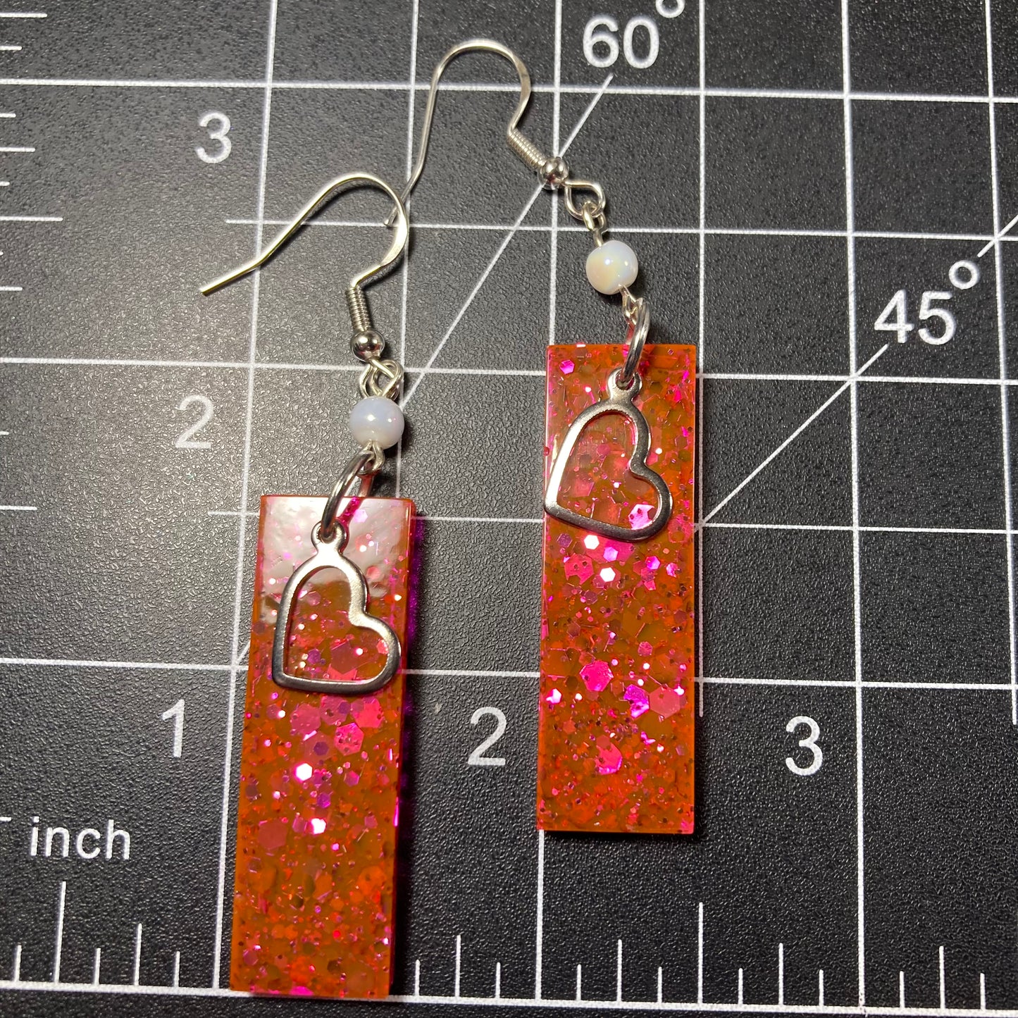 Pink rectangle heart earrings