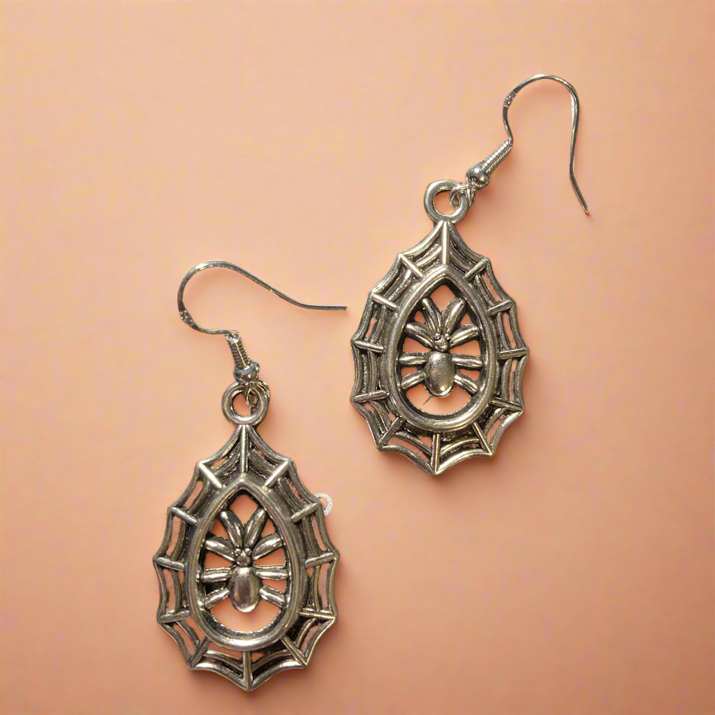 Halloween Earrings, spider with web