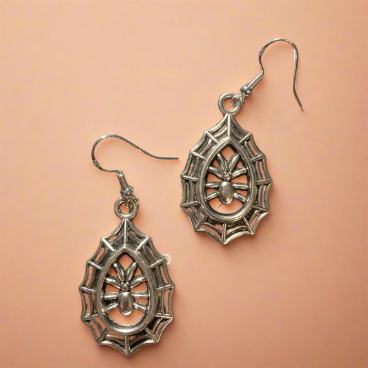 Halloween Earrings, spider with web