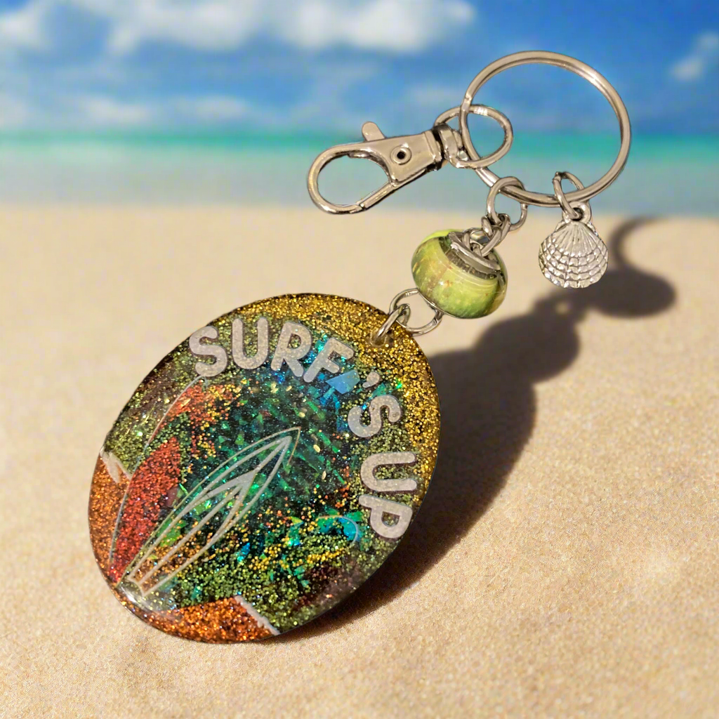 Keychain, bag charm, surf's up, summer vibes