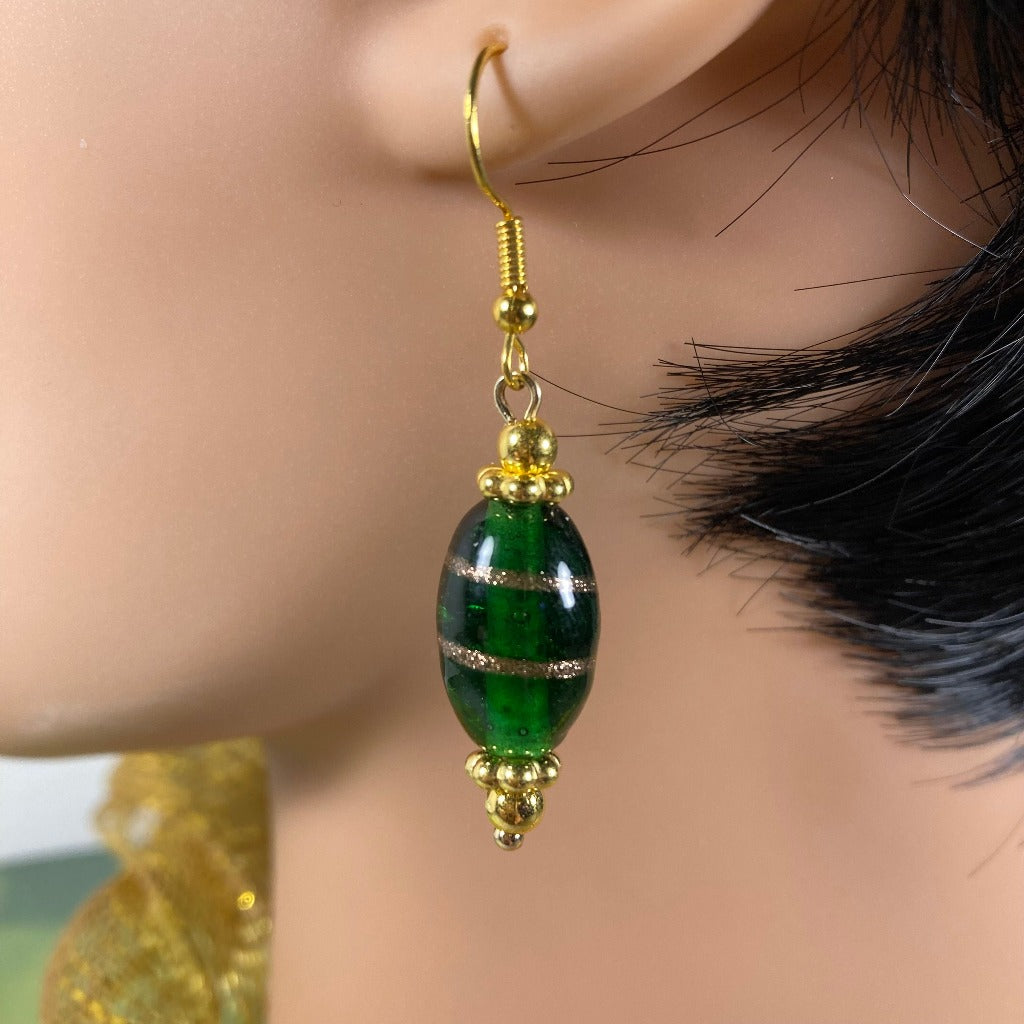 Green & Gold Drop Earrings