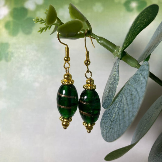 Green & Gold Drop Earrings