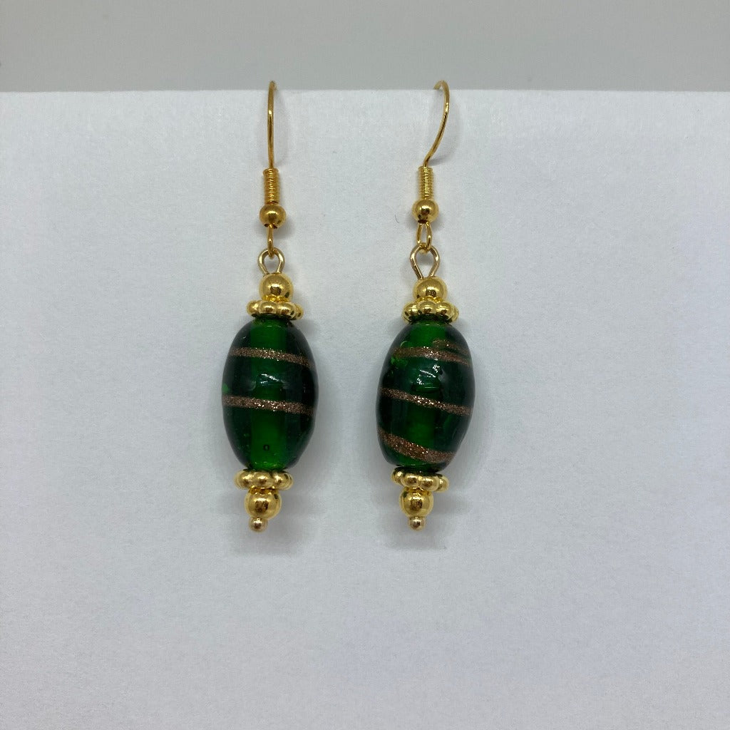 Green & Gold Drop Earrings