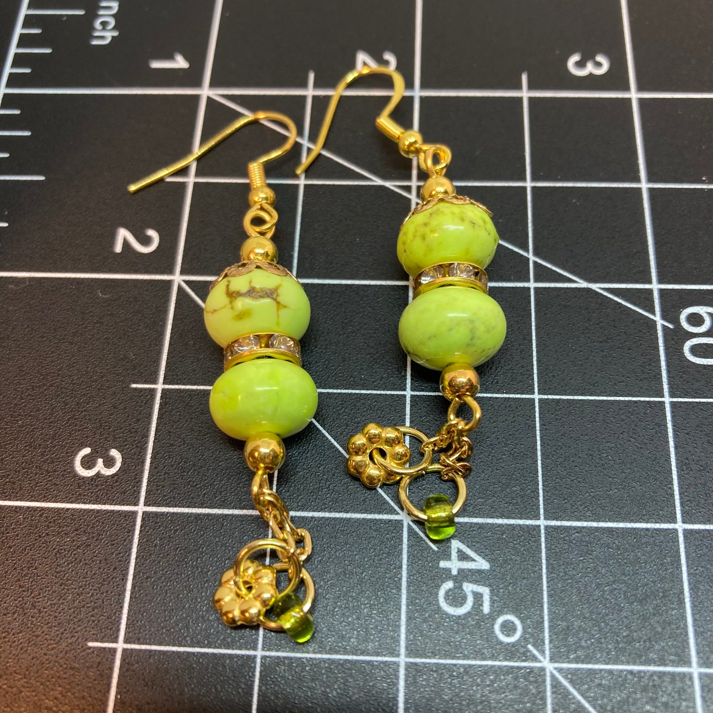 Green Marble Dangle Earrings with Golden Chains