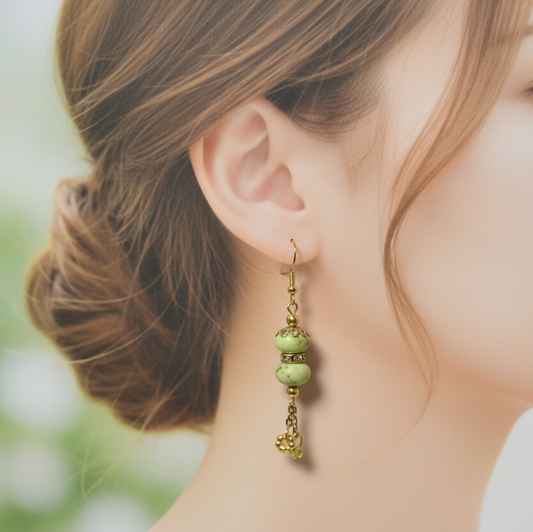 Green Marble Dangle Earrings, green marble with Golden Chains