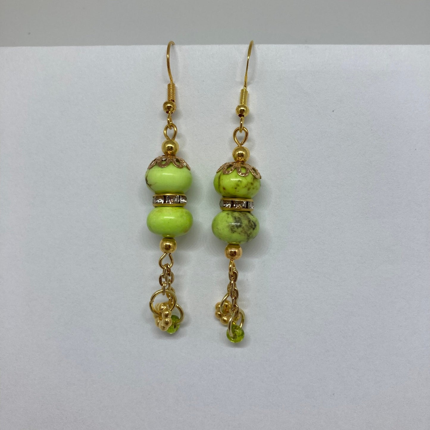 Green Marble Dangle Earrings with Golden Chains