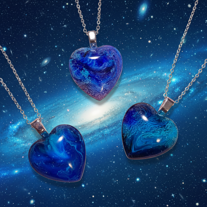Elemental Harmony Necklace, heart, blue,  Water Element