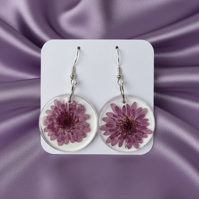 Floral dangle earrings, Purple