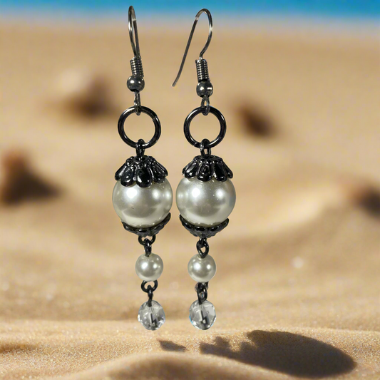 Dark Silver with Pearls Earrings