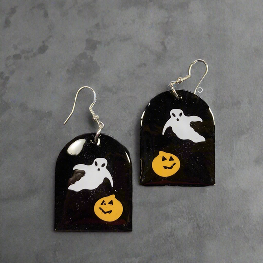 Ghost & Pumpkin Tombstone Earrings