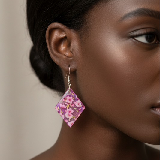 Floral drop earrings, pink